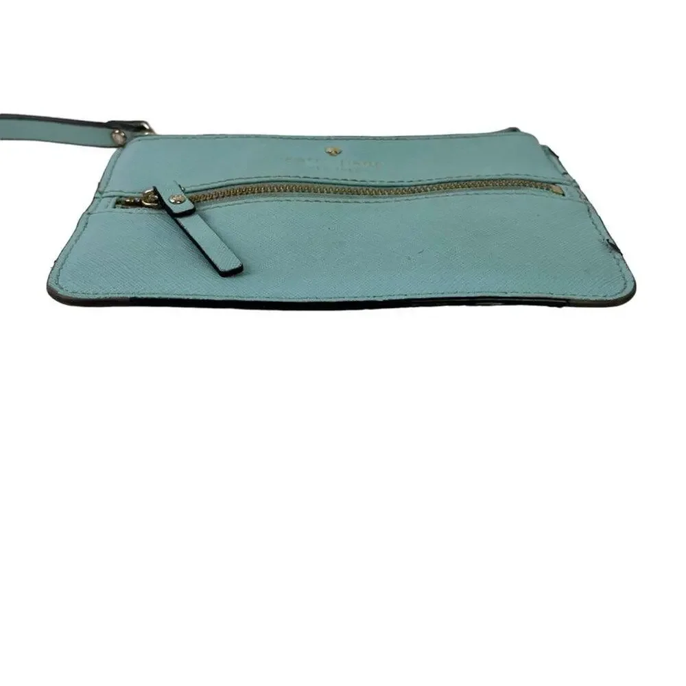 Kate Spade New York Aqua Blue Wristlet Coin Purse 100% Cow Hide Genuine Leather